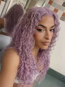Lavender Purple Loose Curly 13x4 Lace Front Wig, Long Water Wave 13x4 Lace Front Wig, Pre-plucked Hairline, High Temperature Resistant Synthetic Fiber, Beginner Friendly, Ideal for Daily Wear, Music Festivals & Various Styling, 28 Inches