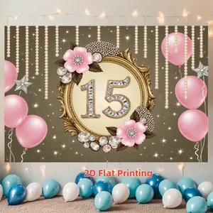 Balloon Theme 15th Birthday Party Decorations, Latin American Quinceanera Background Wall, Luxury Elegant Stage Backdrop