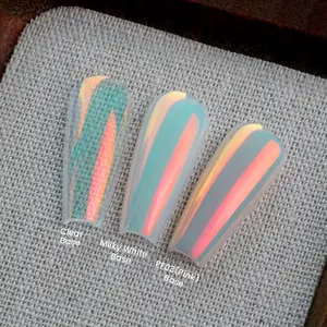 YOKEFELLOW GleamTap Cushion Aurora Chrome Nail Powder GT111 Afterglow/ Purple Blue with Coral Sheen -Mermaid Aurora Effect ,Nail Art Glitter Decoration for Home DIY Salon Manicure