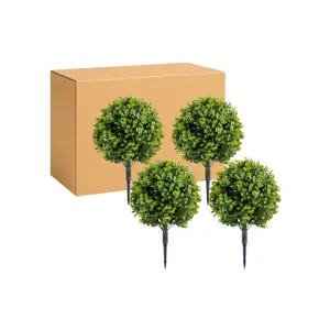 Garvee Set of 4 Artificial Topiary Trees, 23.6 Inch with Ground Spike for Indoor and Outdoor Use, Decorative Topiary Ball Trees for Garden and Home