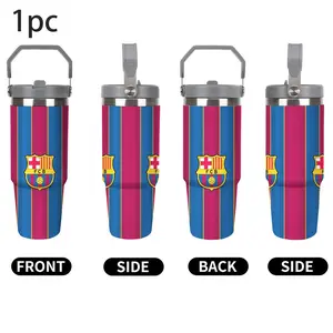 1pc 30oz FC Barcelona Blaugrana Striped Insulated Tumbler with Straw & Handle | Stainless Steel Travel Mug with Iconic FCB Crest | Leak-Proof, Vacuum Insulation | Keeps Drinks Cold 24H/Hot 12H | Perfect Gift for Barça Fans & Soccer Lovers