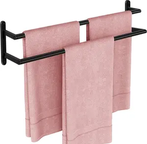 Double Towel Bar, 24Inch Towel Rack for Bathroom, Stainless Steel Double Bath Towel Bar, Wall Mounted Towel Holder, Double Towel Rod Towel Rail Hanger for Wall, Kitchen (Matte Black)