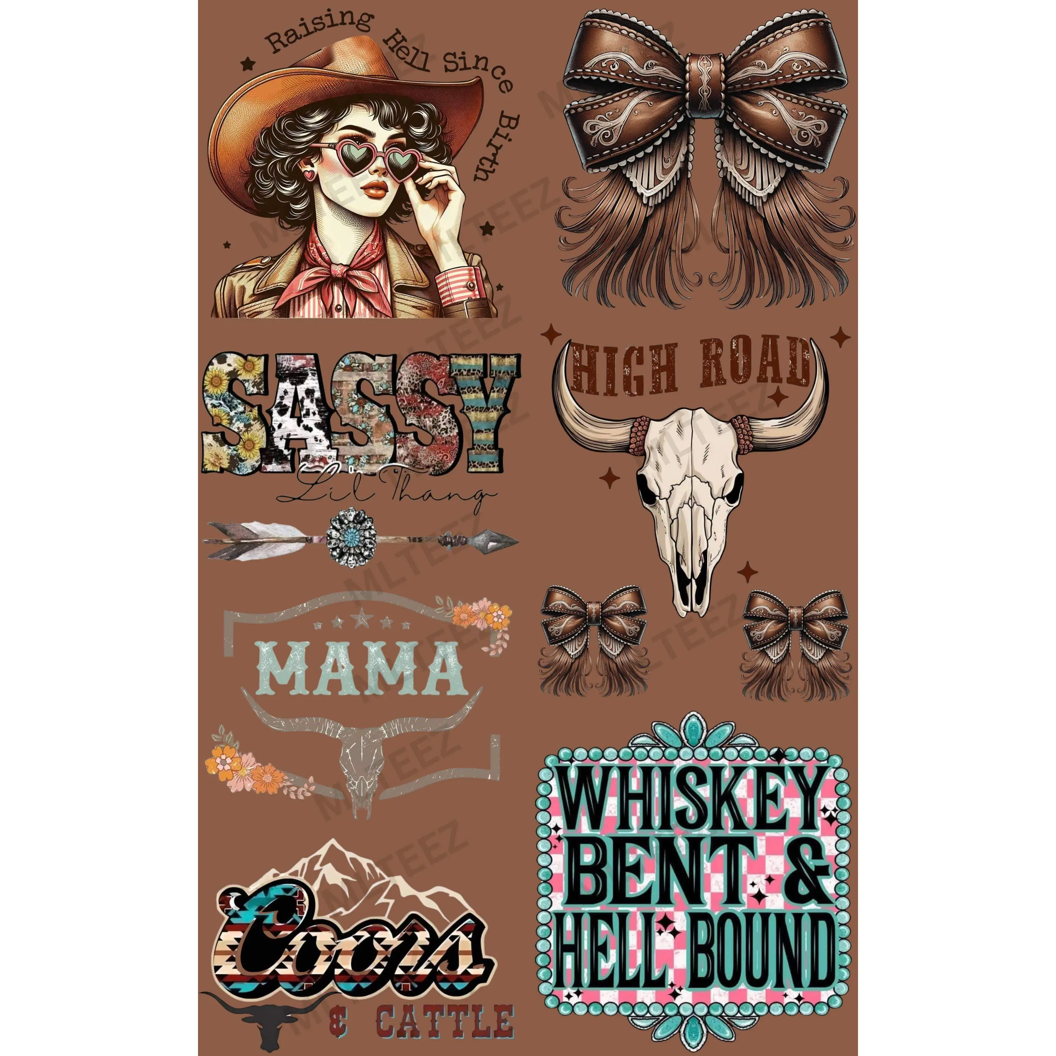 RAISING HELL SINCE BIRTH PREMADE GANGSHEET  - 22X36  DTF TRANSFERS - DIRECT TO FILM