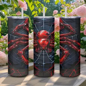 High-quality 20 oz stainless steel mug with spiderweb pattern, insulated water bottle, portable coffee mug for home office school boyfriend gift drinkware, summer refreshing bottle, lightweight and environmentally friendly with straw