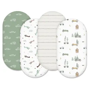 4 Pack Baby Bassinet Sheets, Breathable Cozy Fitted Mattress Sheet, Elastic Travel Crib Fashionable Pattern, Standard Cradle Safe Sheets for Baby Boys Girls 32"x16", OEKO-TEX 100 Certification