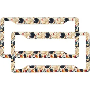 2 Pcs Car Truck Vehicle License Plate Frames for Women Men - Aluminum Solid Colorful Chicken Print License Plate Cover for Car Accessories for Women Men with Fasteners and Screws
