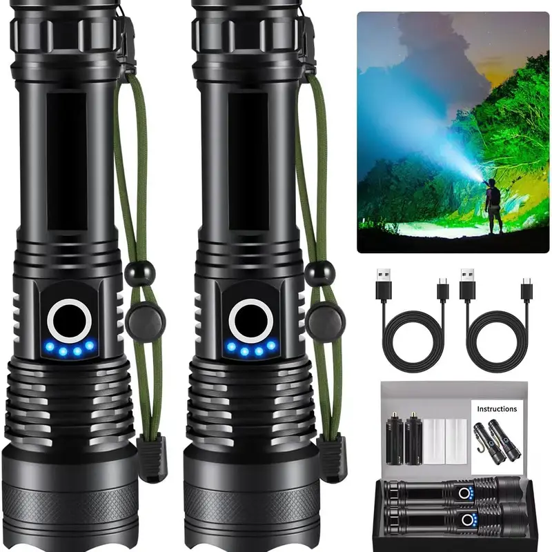 Flashlights High Lumens Rechargeable, 2Pack Rechargeable Flashlights, Super Bright Flashlight, 5Mode Tactical Flashlights High Lumens, LED Flashlight High Powered, Waterproof Flash Light LED