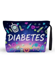 “Diabetes” Neon Medical Organizer Pouch - Large Capacity Travel Toiletry Bag with Wrist Strap & Lining, Thoughtful Gift for Individuals with Diabetes - Great for Awareness Occasions, Holidays, Celebrations, Holding Glucose Monitor