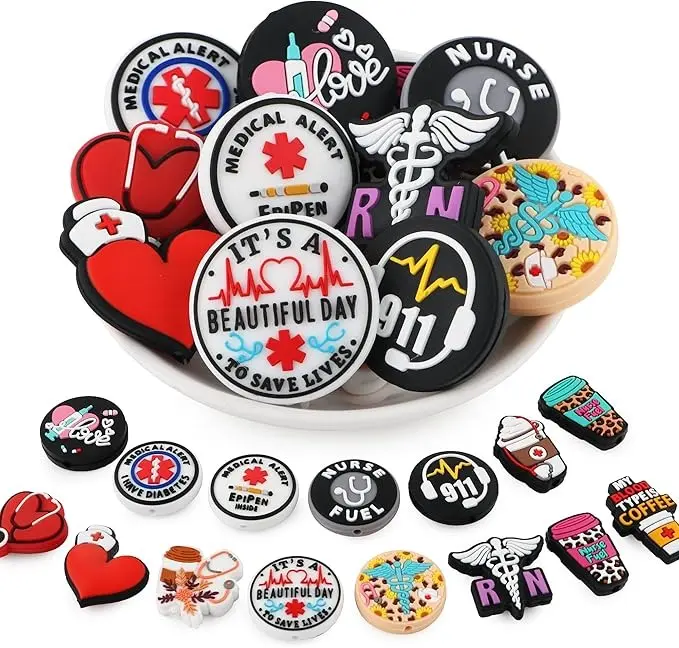 15Pcs Silicone Focal Beads for Pens, Character Silicone Beads for Keychain Making, Lanyard Making DIY Handicraft(Medical)