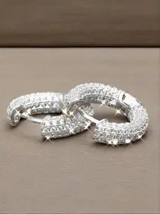 Unisex Silver Color Copper High Quality Shining Artificial Zircon Earrings with Synthetic Zirconia Stones, Fashion Casual Design, Perfect Gift for Daily Wear & Special Occasions