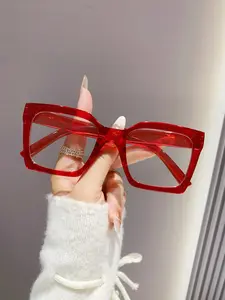 Women's Large Frame Decorative Glasses, Basic Square Frame Fashion Eyewear, Suitable for Men and Women, Daily Wear, Student Use
