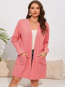 Coral Pink Long Cardigan Sweater