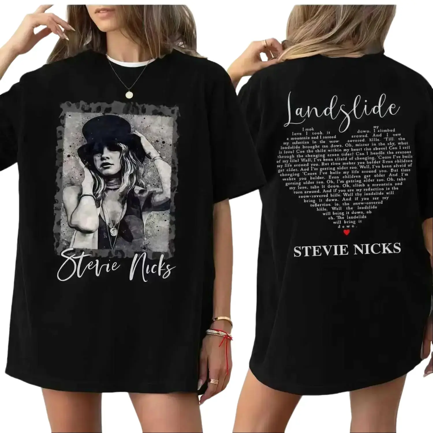 Women's Cotton Stevie Nicks Retro Graphic Top | Landslide Lyrics Vintage Rock T-Shirt, Fleetwood Mac Fan Gift, Oversized Unisex Country Music Tee Womenswear Bohemian Printed