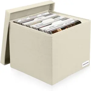 Decorative Photo Storage Box - Linen Photo Box Organizers with Dividers, Fits Holds Up to 800 Photos in 8x10 inch Size, Portable Scrapbook Storage Containers with Lid (Beige)