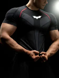 Men's Fitness Training Top, Quick-Dry Breathable Elastic Slim Fit Short Sleeve, Casual Sportswear for Men, Trendy Gym Apparel