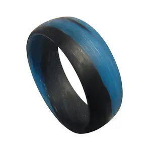 Carbon Fiber Blue Marble Glow Ring - Sizes 4-16 - Men's or Women's
