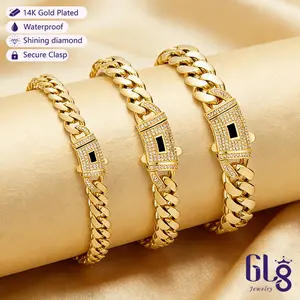 14k Gold Plated Miami Cuban Link Chain Bracelet, Thickened,  7.5/8.5 inch-Hip-Hop Jewelry for Men/Women Hypoallergenic Material, Sweat-Resistant,  Bracelet for Streetwear, Dates and Daily Wear, Trendy Accessory Christmas Gift 6-14 mm Sizes
