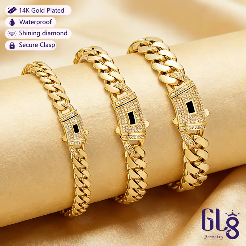 14k Gold Plated Miami Cuban Link Chain Bracelet, Thickened,  7.5/8.5 inch-Hip-Hop Jewelry for Men/Women Hypoallergenic Material, Sweat-Resistant,  Bracelet for Streetwear, Dates and Daily Wear, Trendy Accessory Christmas Gift 6-14 mm Sizes