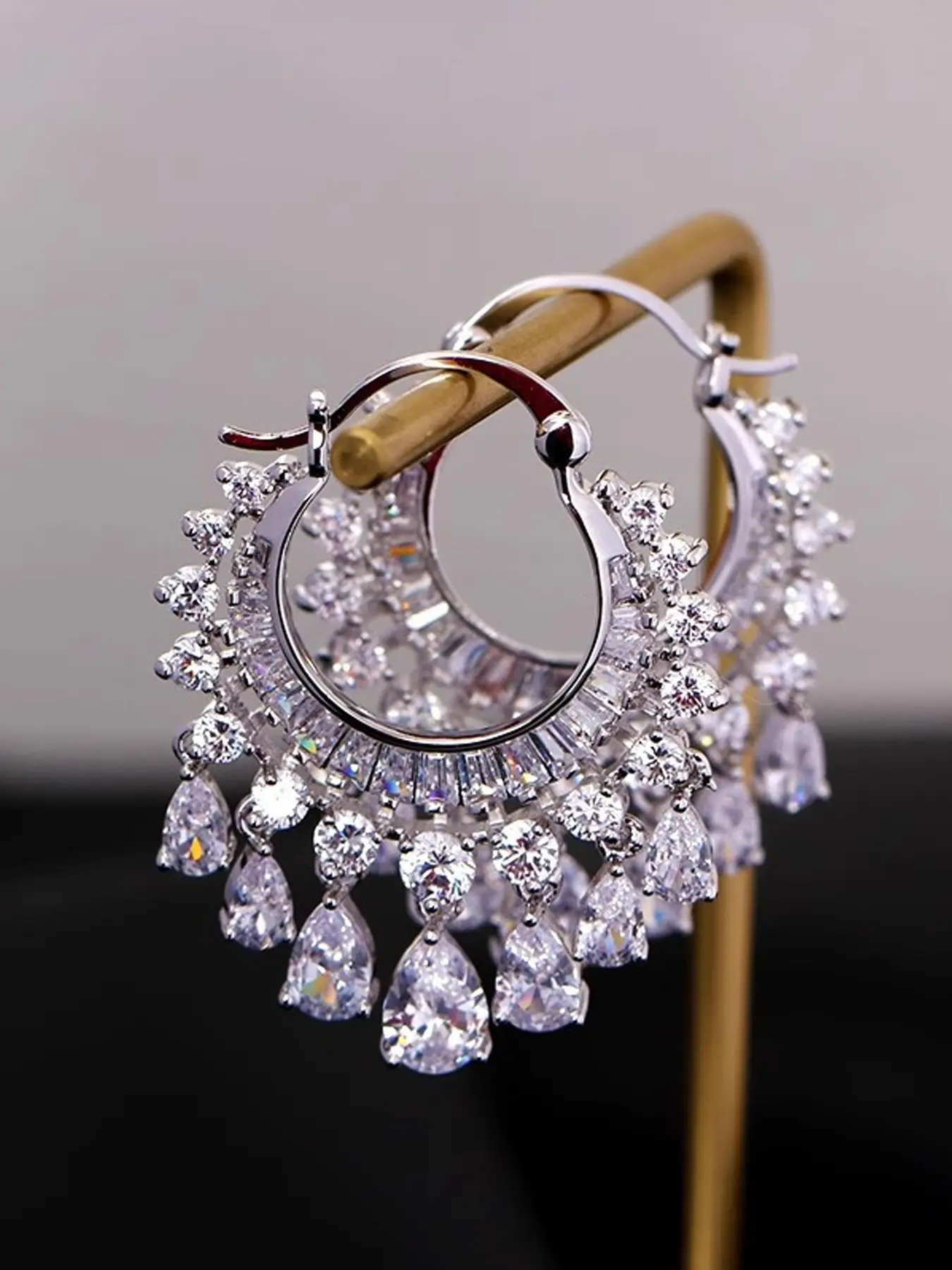 1 Pair of Fashionable Waterdrop Zircon Tassel Earrings with Simple Design, Feminine Elegance, Party, Vacation, Dinner, Earring Gift, Hoop Earrings, Earrings Jewelry