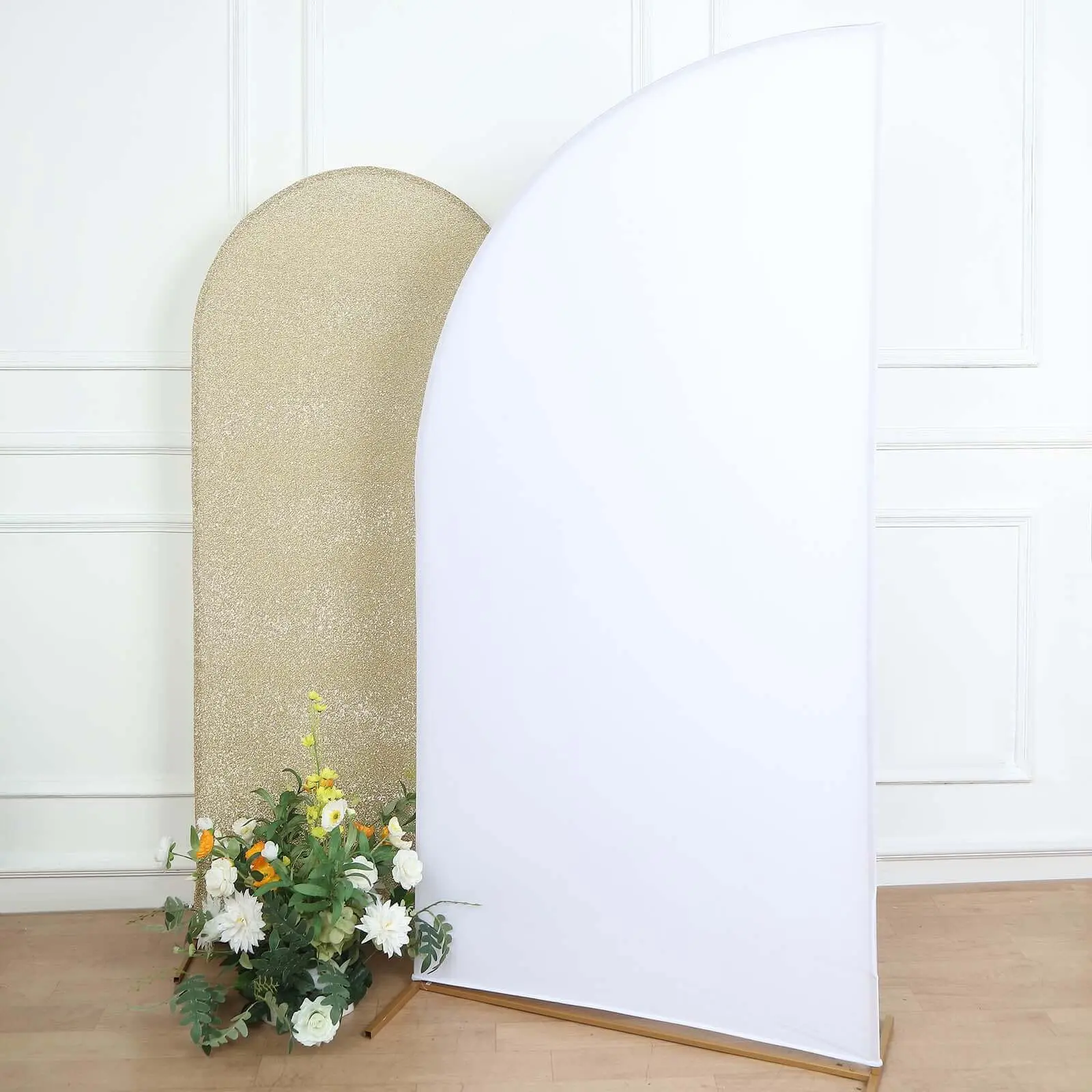 Matte White Half Moon Stretchable Fitted Spandex Wedding Arch Cover - 7ft Custom Fit Chiara Washable Adjustable Panel, Wedding Arched Backdrop, Decoration Party Supplies, Plain Festive Backdrops & Banners, Multiple Uses for Indoor Events