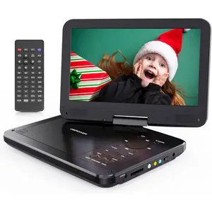 12" Portable DVD Player with 5-Hour Rechargeable , 10" Swivel Display Screen and SD/USB Port, with 1.8m  Charger, Power Adaptor and  Headrest Mount, Region Free (Black)