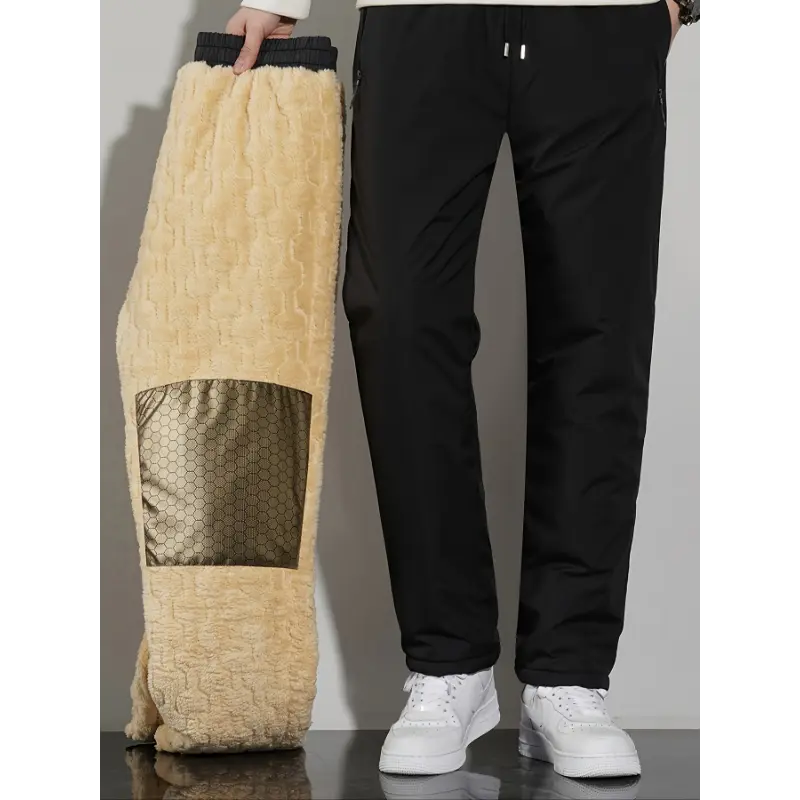 [Graphene Pants] Graphene Heating Technology Sports Casual Pants | Unisex-Adult Winter Thermal Fleece Pants, Mid-Rise Waist Drawstring, Solid Color, Woven Polyester, Regular Fit, No Elasticity, Thick