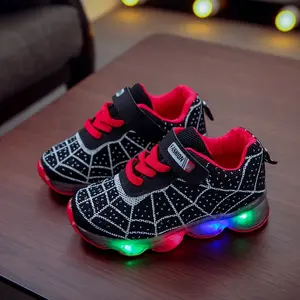 Youngsters LED Light-Up Sneakers - Breathable Mesh Sneakers for Boys & Girls, Non-Slip Running & Walking Trainers with Glow-in-the-Dark Design, Black/White, Red/Black, Blue/Black Patterns Shoes