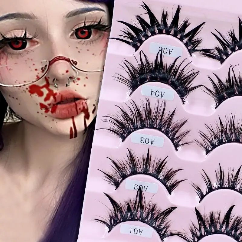5 Pairs Female Cosplay Fake Eyelashes Korean Makeup New Style Wet Spikes 3d Eyelash Bulk  Manga Lashes