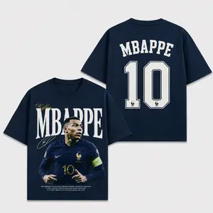 Kylian Mbappé France #10 Premium Cotton Graphic Tee Vintage Soccer Shirt Navy Unisex Heavyweight T-Shirt France National Team Football Fan Streetwear Oversized Tee