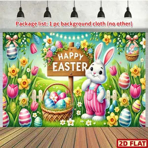 2D Flat Banner, 1pc Easter Egg-Hunting Bunny, Polyester Photography Backdrop, Party Banner for Birthday Supplies, Photo Background Decoration for Party Decor, Perfect for Family, Garden, Yard Anniversary Celebration