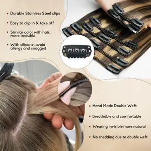 Clip in Hair Extensions Real Human Hair 20inch 8pcs 105g Seamless Balayage Dark Brown Hair Extensions Clip Ins Double Weft Dark Brown Highlight Chestnut Br