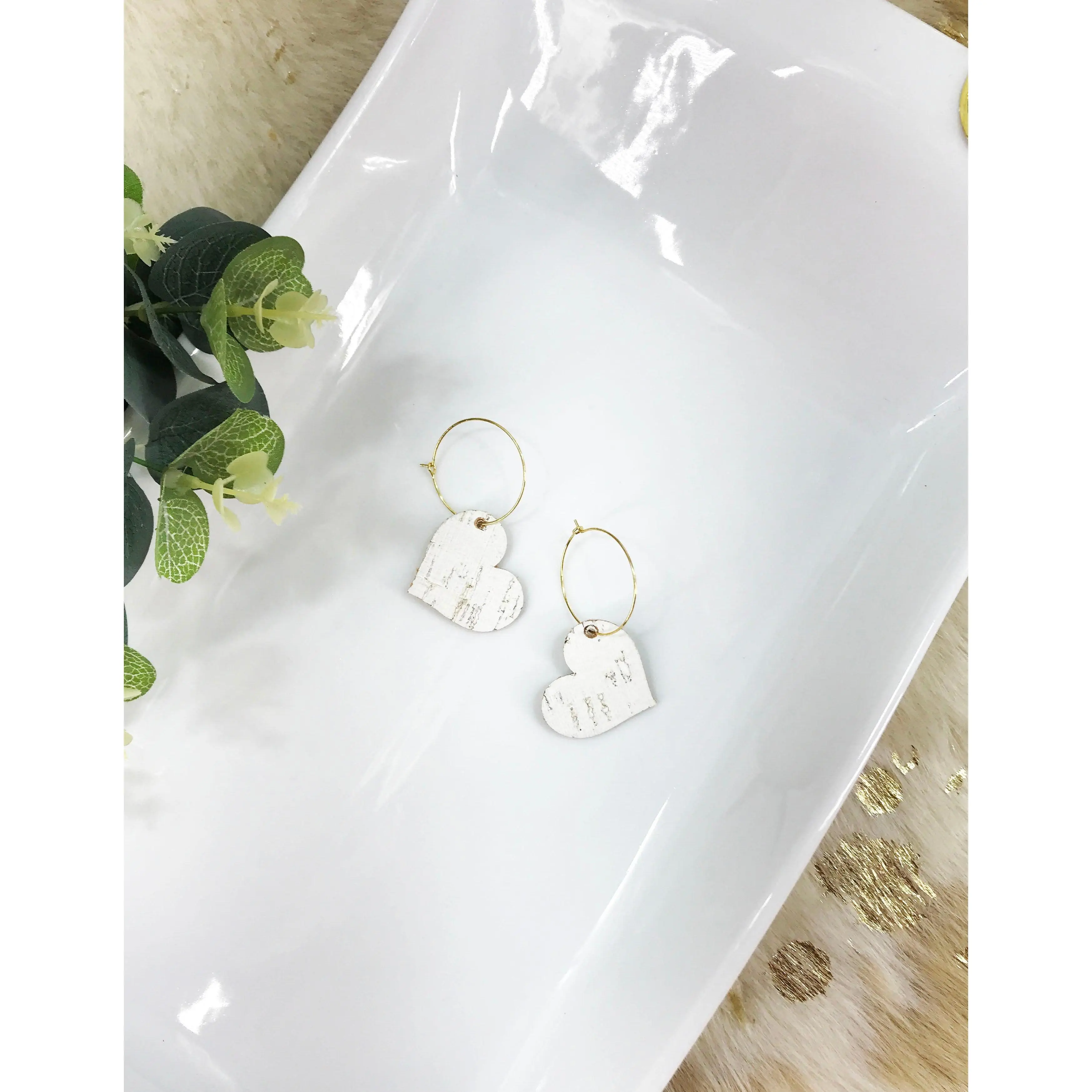 Off White Birch Cork Leather Hoop Earrings - E19-2226