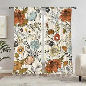 Vintage Floral Pattern Curtain, 2 Counts Boho Style Curtain, Privacy Grommet Curtains, Home Decoration Curtain, Window Shade for Home Living Room Bedroom Kitchen Dining Room Study Room