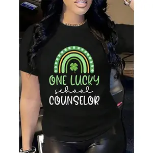 100% Cotton One Lucky School Counselor Funny St Patrick's Day T-Shirt Men's Women's Soft Breathable Tee Classic Fashion Summer Tops Printing Short Sleeve T-Shirt Summer, Cotton, Casual, Short Sleeve, Graphic Tee, Soft, Breathable, Loose Fit, Streetwear, D