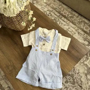 Newborn Baby Boy Clothes Suit Infant Short Sleeve Gentleman Outfits Romper Shirt+Bowtie+Suspender Shorts