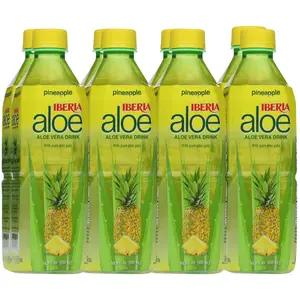 Iberia Aloe Vera Juice Drink with Real Aloe Pulp, Pineapple Flavor, 16.9 Fl Oz Bottles, Pack of 8, Refreshing Tropical Beverage