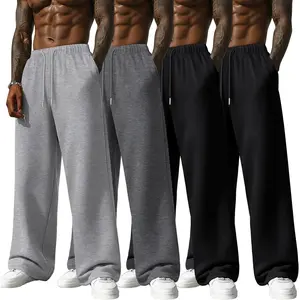 4 Pack Men's Lightweight Sweatpants Summer Wide Leg Drawstring Open Bottom Pants Gym Baggy Lounge Joggers with PocketsDD14HUB STORE