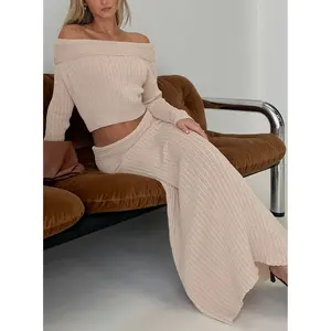 Devion Foldover Waist Maxi Skirt Beige