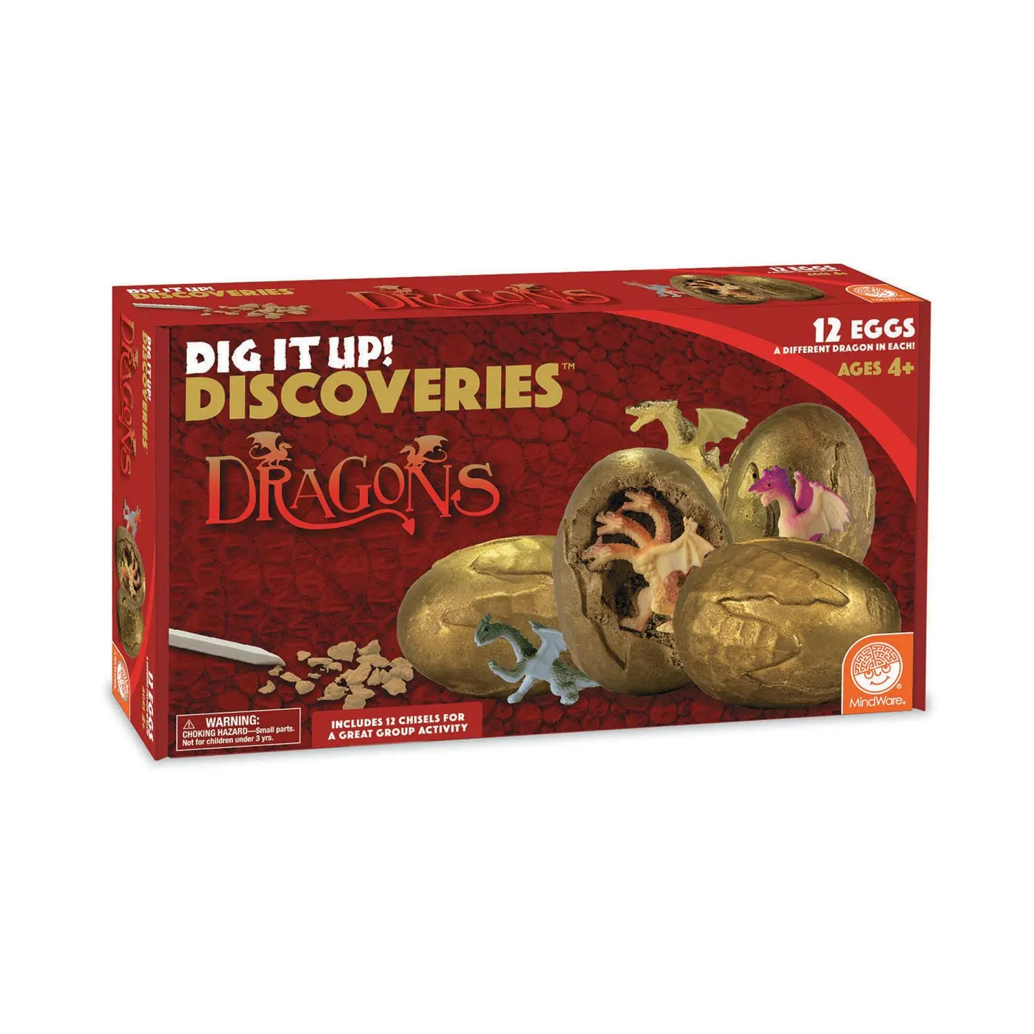 MindWare Dig It Up! Dragon Eggs Excavation Kit - 12 Individually-Wrapped Golden Eggs, Chiseling Tools, Instructions, Learning Guidebook, Fantasy & Sci-Fi Toy for 4-6 Years, Boosts Fine Motor/Imaginative Play, Not for Children Under 3 Yrs
