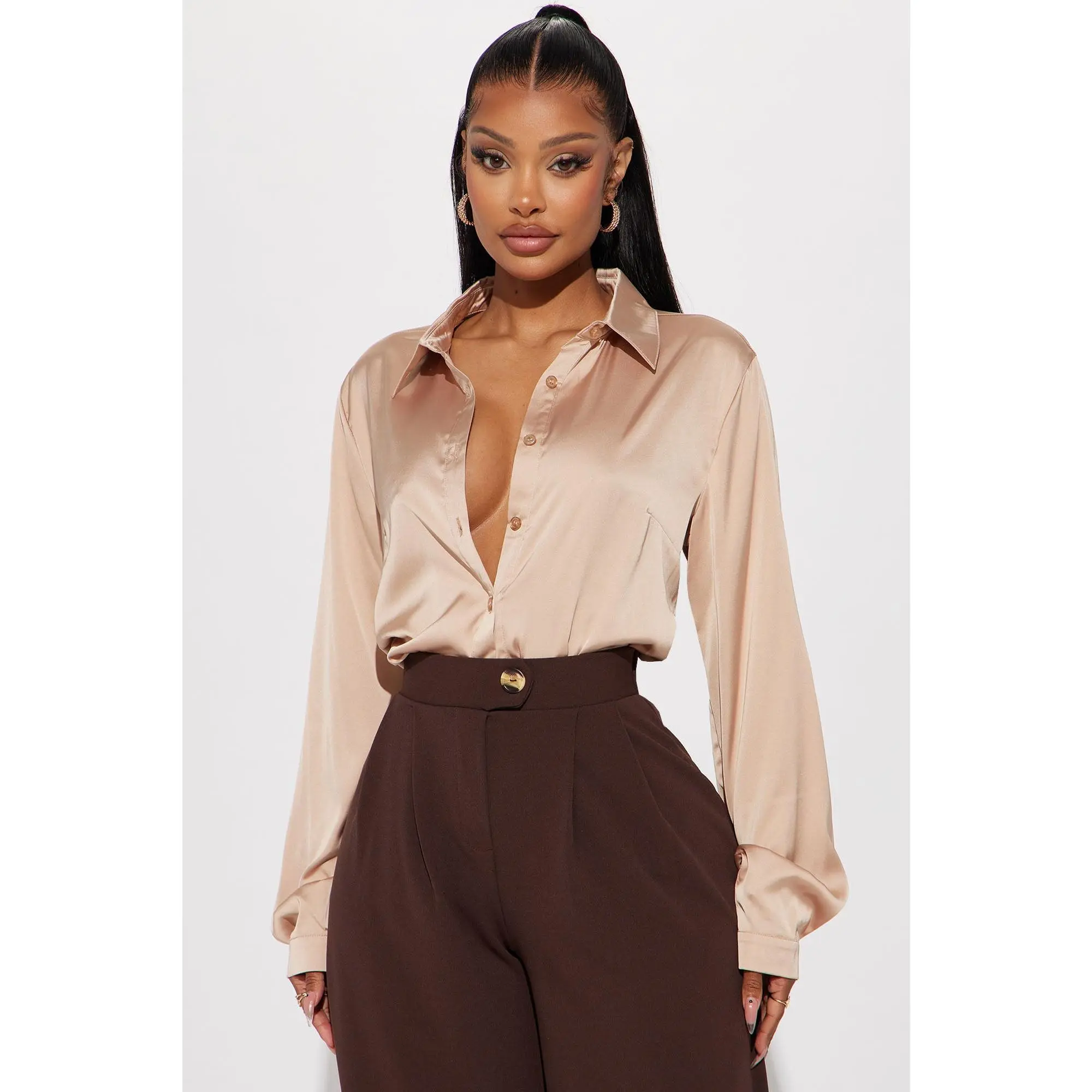 Smooth Talkin' Button Down Top - Taupe Smooth Talkin' Button Down Top - Taupe