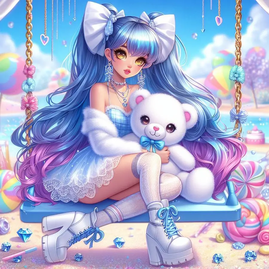 Cartoon Girl & Bear Pattern DIY Diamond Arts Colorful Painting Kit without Frame, 5D Diamond Arts Colorful Painting Kit, DIY Wall Art Decor for Home, Handicraft
