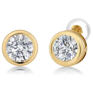 Gem Stone King 14K Yellow Gold Lab Grown Diamond Earrings for Women | 1.48 Cttw | Gemstone April Birthstone | Round 6MM
