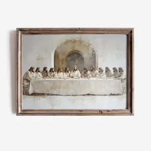 Christian Wall Art, The Last Supper Wall Art, Jesus and Twelve Disciples Painting Unframed