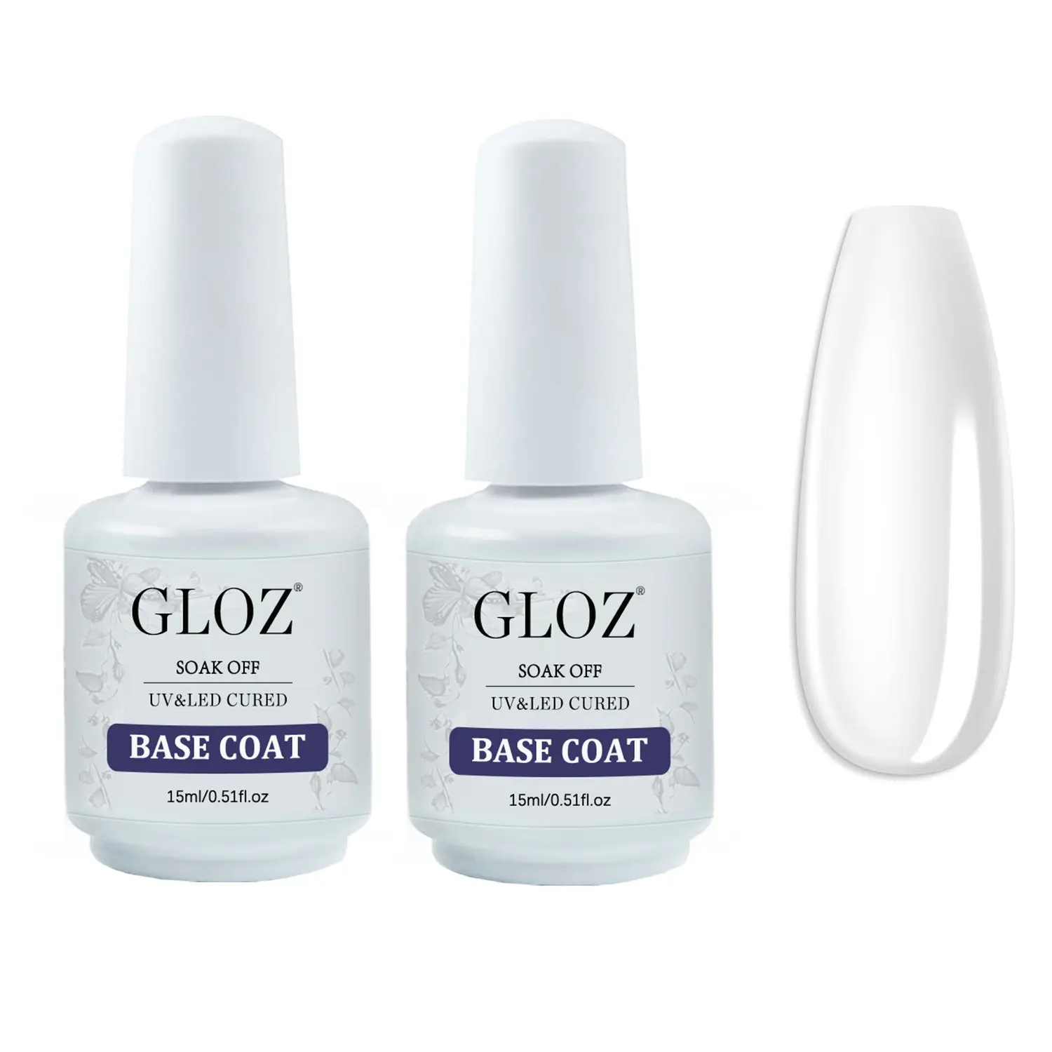 GLOZ 15ml Gel Base Coat 2PCS, Gel For Nails, Strong Adhesion UV LED Soak Off Gel Nail Polish, Long Lasting & Chip-Free Wear, Smooth Application Professional Manicure Nail Gel Foundation, Durable