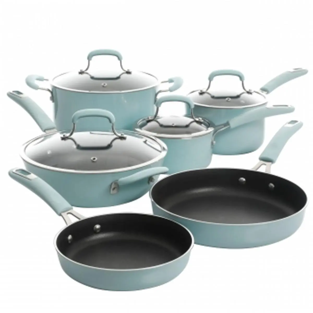 Kenmore Elite 126369.1 Andover 10-Piece Nonstick Aluminum Cookware Set, Glacier Blue, Silicone Handles, Varied Sizes for Home Cooking