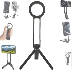 Portable Magnetic Phone Tripod, Pocket-Sized Foldable Stand with Dual-Sided Magnet, Aluminium Alloy Desk Stand for iPhone 16-12 MagSafe & Tablet, Stable for Vlogging Live Streaming Photography, Landscape Video Recording
