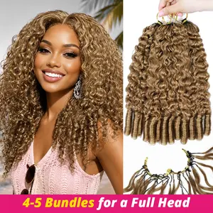 #27 Burmese Curly Crochet Human Hair Extensions Pre-Separated Miracle Knots d 50g/Pack Honey Blonde Human Hair Bundles 4-5 Packs for Full Head #DealsForYouDays