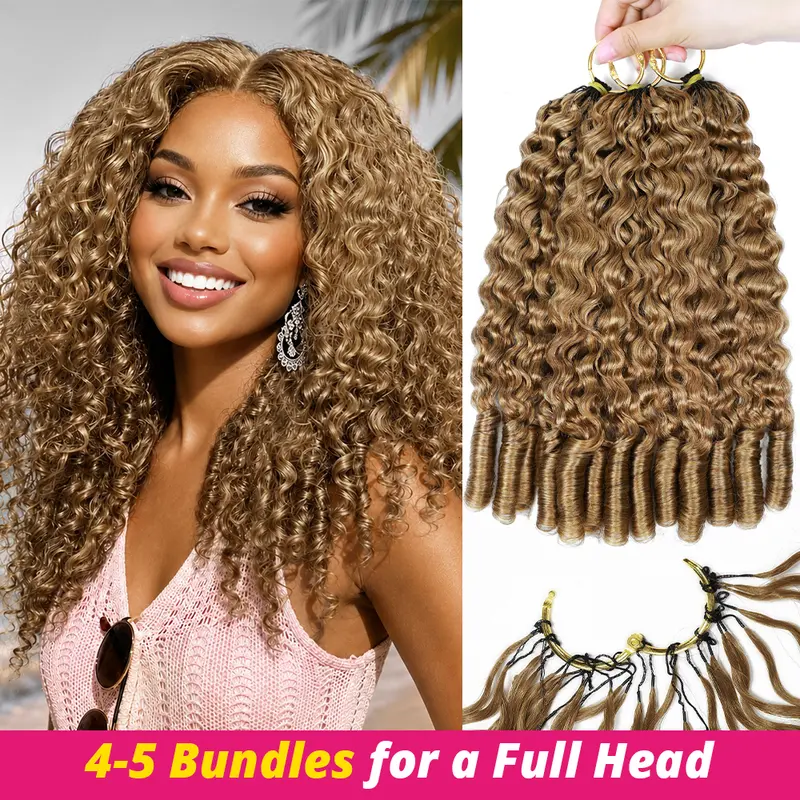 #27 Burmese Curly Crochet Human hair bundles Pre-Separated Miracle Knots 50g/Pack Honey Blonde Bundles, Volumizing Extensions & Pieces for Crochet Hairstyles/Protective Styles (4-5 Packs for Full Head) #DealsForYouDays, Hair Braids