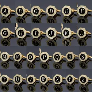 A Pair Of Fashionable 26 Capital Letter Cufflinks with All Copper Material Inlaid with Synthetic Cufflinks for Men's Shirts, Shirt Buttons for Attending Conferences And Weddings, Suit Accessories As A Gift for Boyfriends And Groomsmen
