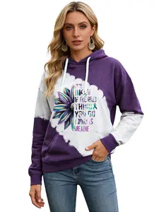 Women's Retro Pullover Hoodies Western Ethnicstyle Hooded Pullover ,Purple and Whiteflower Letter Pattern Sweatshirts Top,Aztec Style Clothes for Women